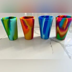 4 SiliPint 16 Oz MCM Silicone Cups Pint Neon Tie Dye Unbreakable Tumblers Cups